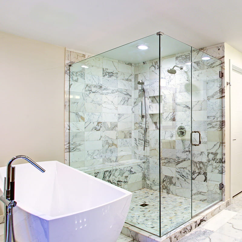 Custom frameless shower doors designed and fabricated by CA Glass in New Jersey