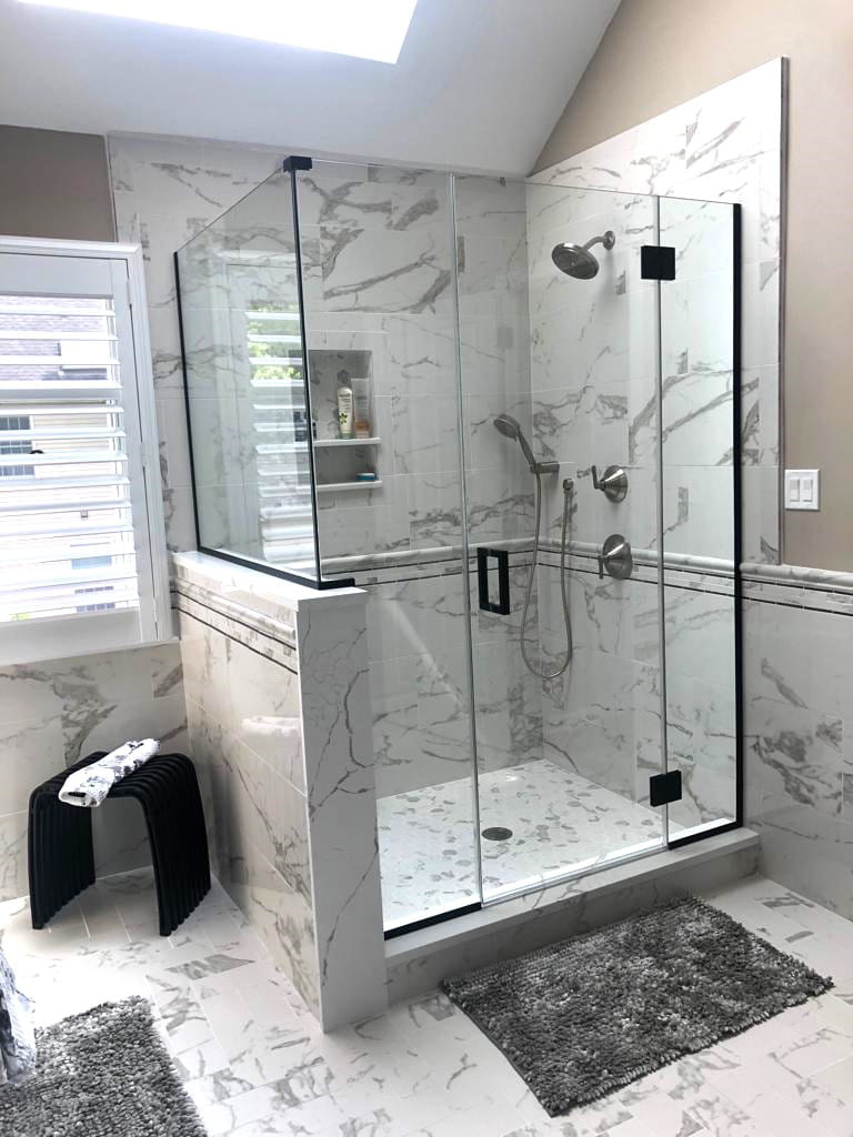 Frameless glass shower door installed by CA Glass in New Jersey bathroom