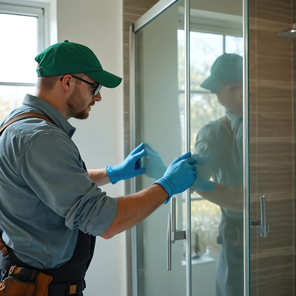CA Glass professional installers installing frameless glass shower door in New Jersey home