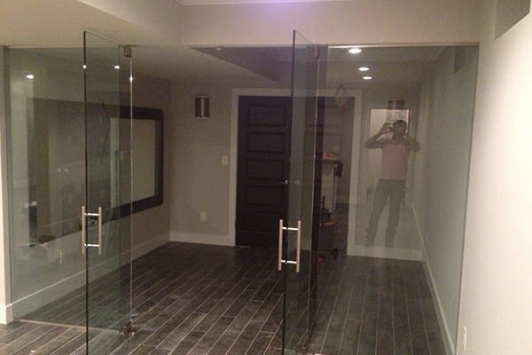 Artistic etched glass partitions blending style and function