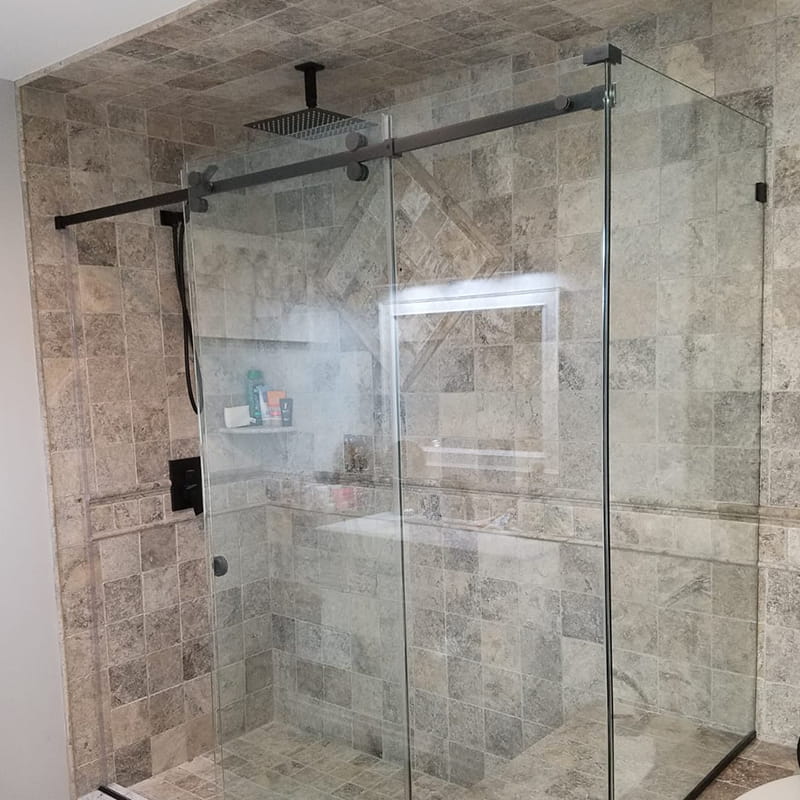 Custom frameless glass shower door designed and installed by CA Glass for homes and businesses in East Hanover, New Jersey