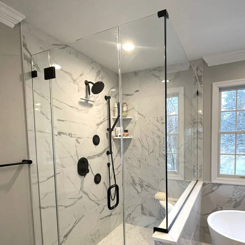 Custom frameless glass shower door designed and installed by CA Glass for homes and businesses in Livingston, New Jersey