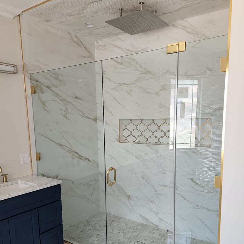 Custom frameless glass shower door designed and installed by CA Glass for homes and businesses in Montclair, New Jersey