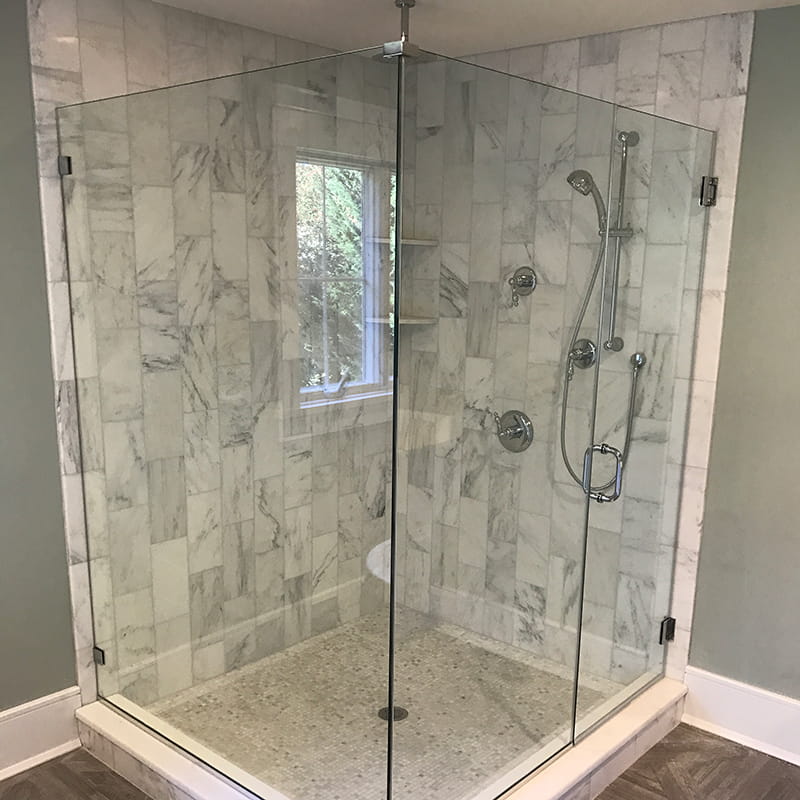 Custom frameless glass shower door designed and installed by CA Glass for homes and businesses in Summit, New Jersey
