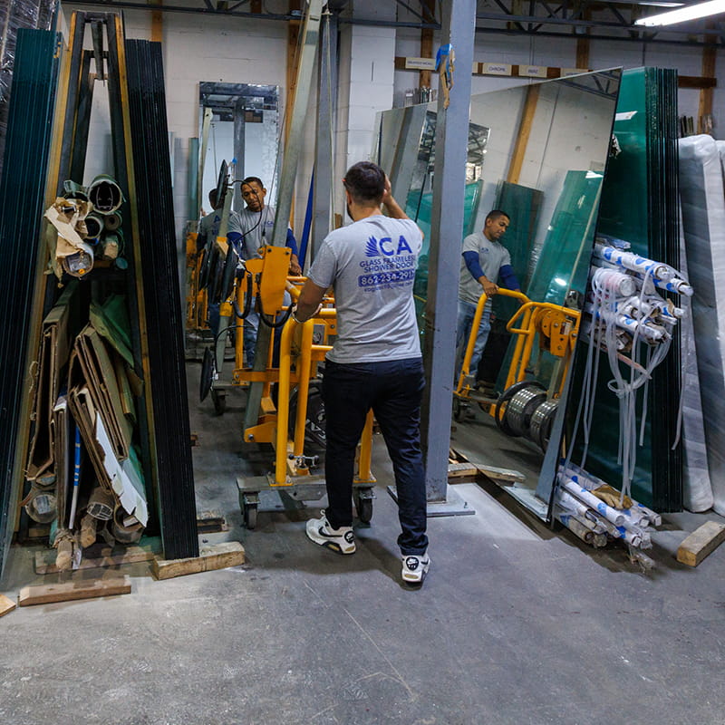 CA Glass team fabricating a custom frameless glass shower enclosure for a Edison, New Jersey home