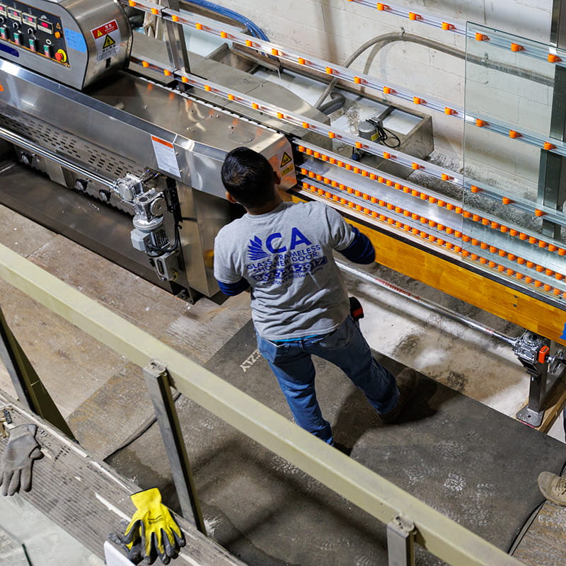 CA Glass team fabricating a custom frameless glass shower enclosure for a Morristown, New Jersey home