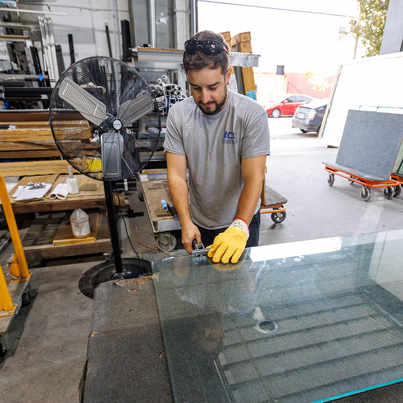 CA Glass team fabricating a custom frameless glass shower enclosure for a Warren, New Jersey home
